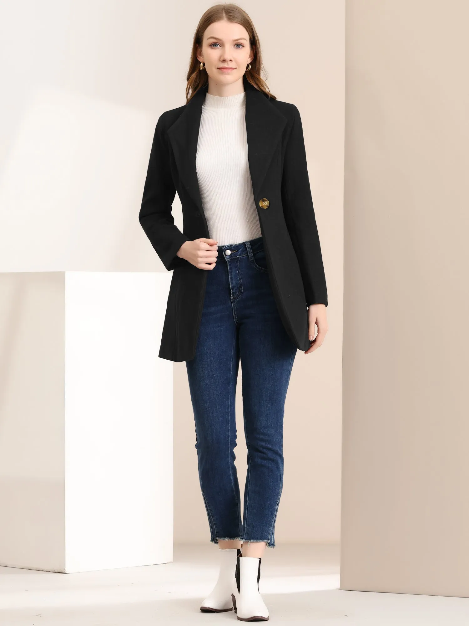 Lapel Collar Buttoned Outerwear Elegant Work Winter Coat