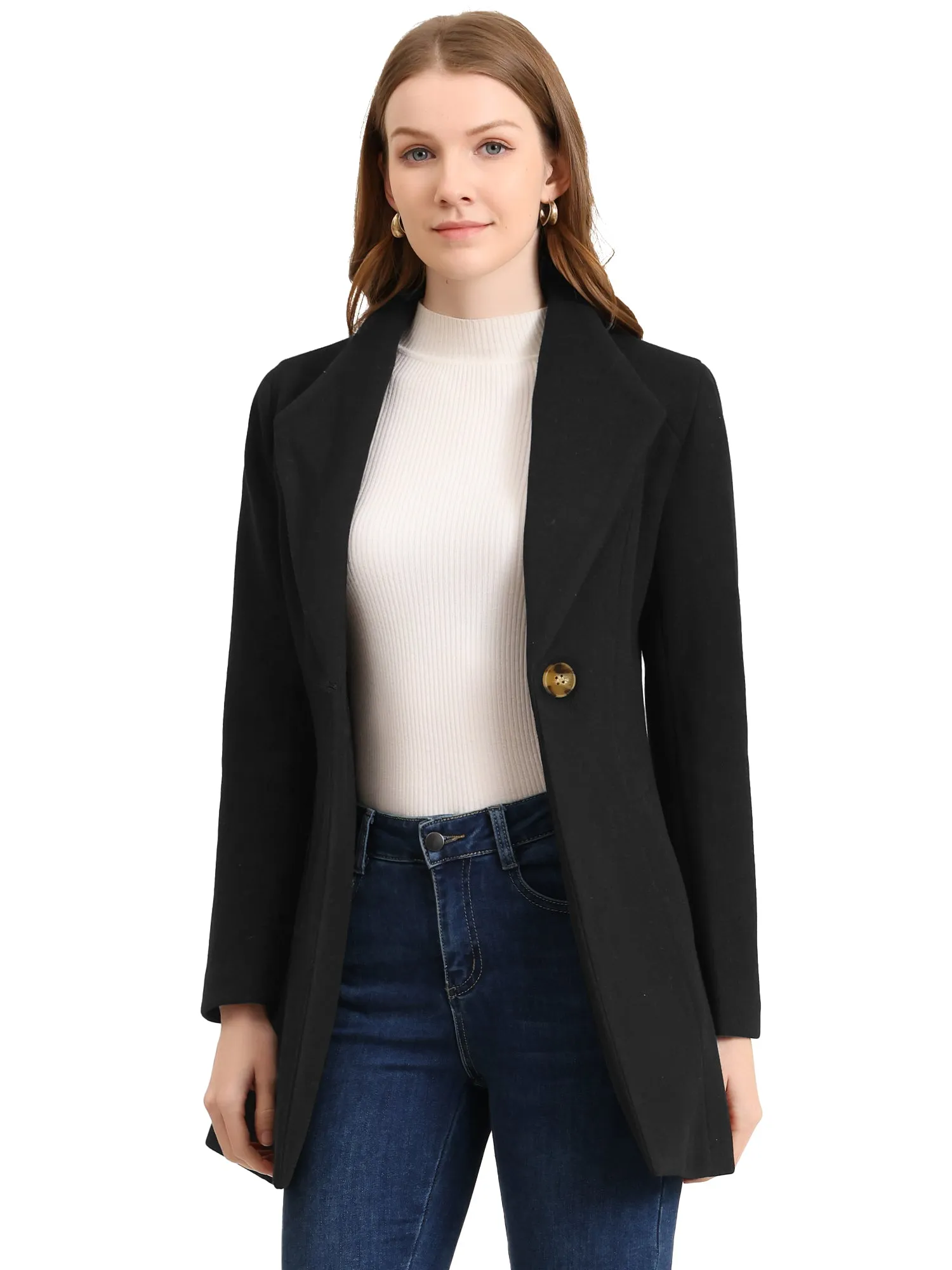 Lapel Collar Buttoned Outerwear Elegant Work Winter Coat