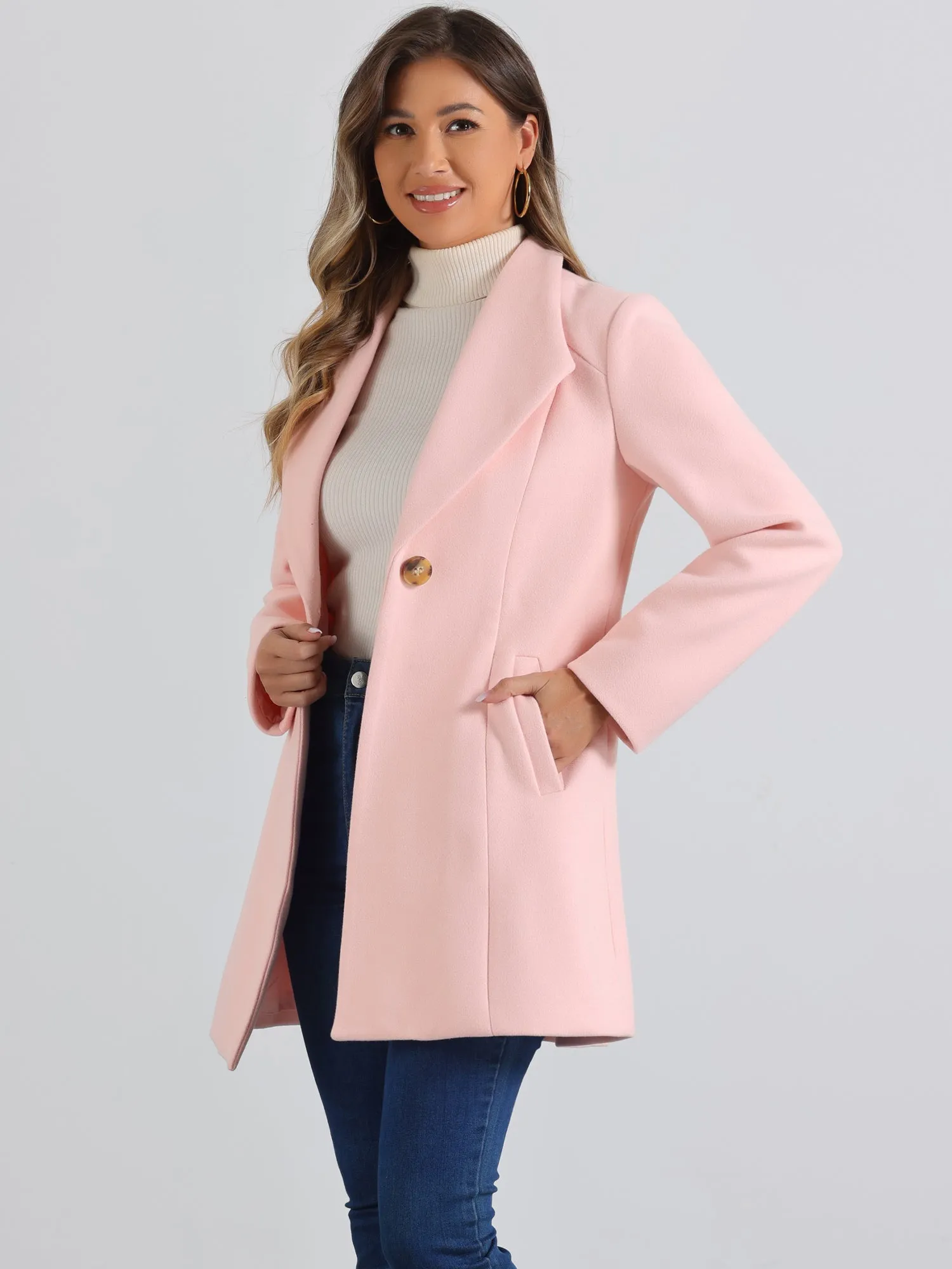 Lapel Collar Buttoned Outerwear Elegant Work Winter Coat