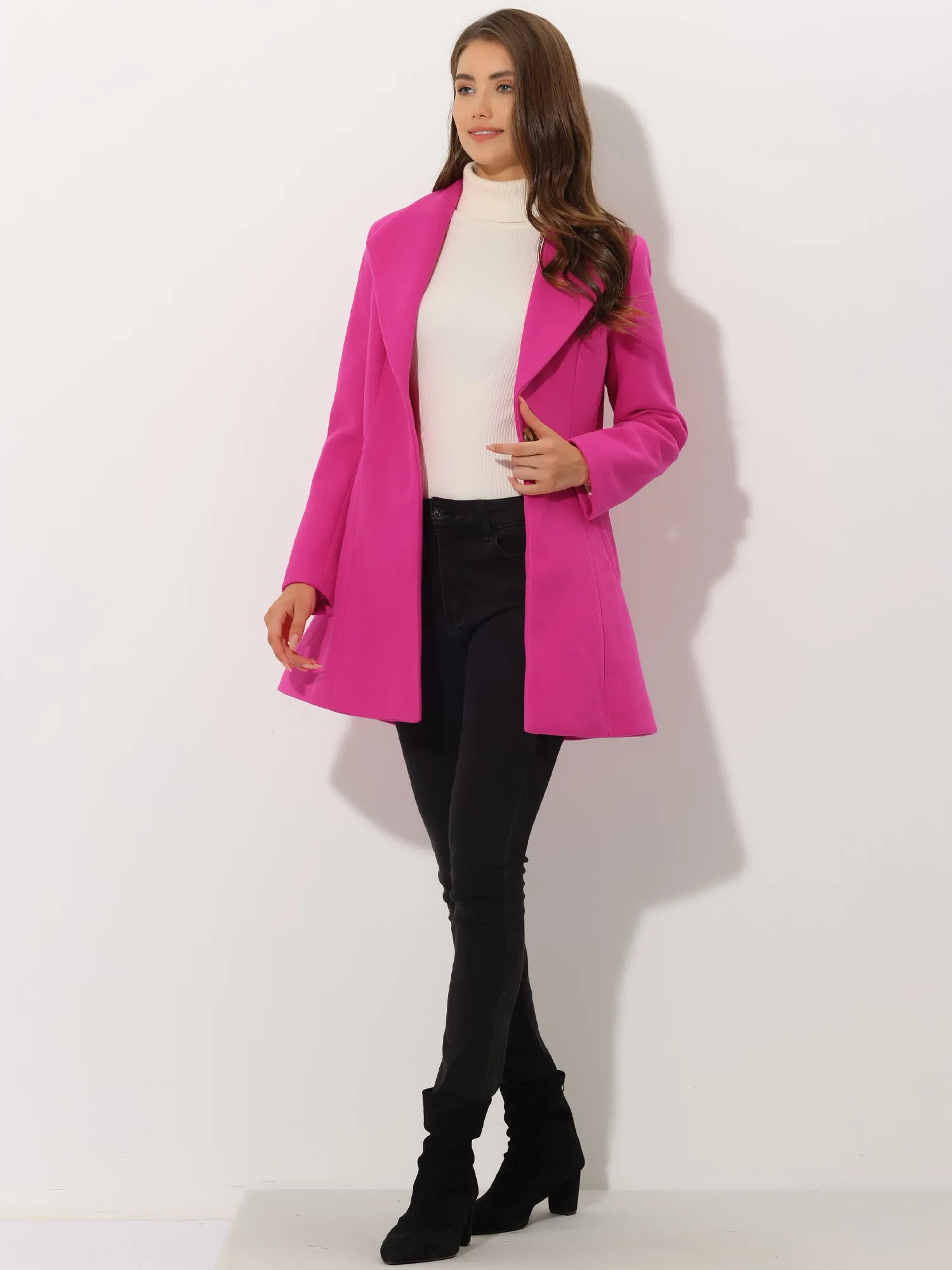 Lapel Collar Buttoned Outerwear Elegant Work Winter Coat