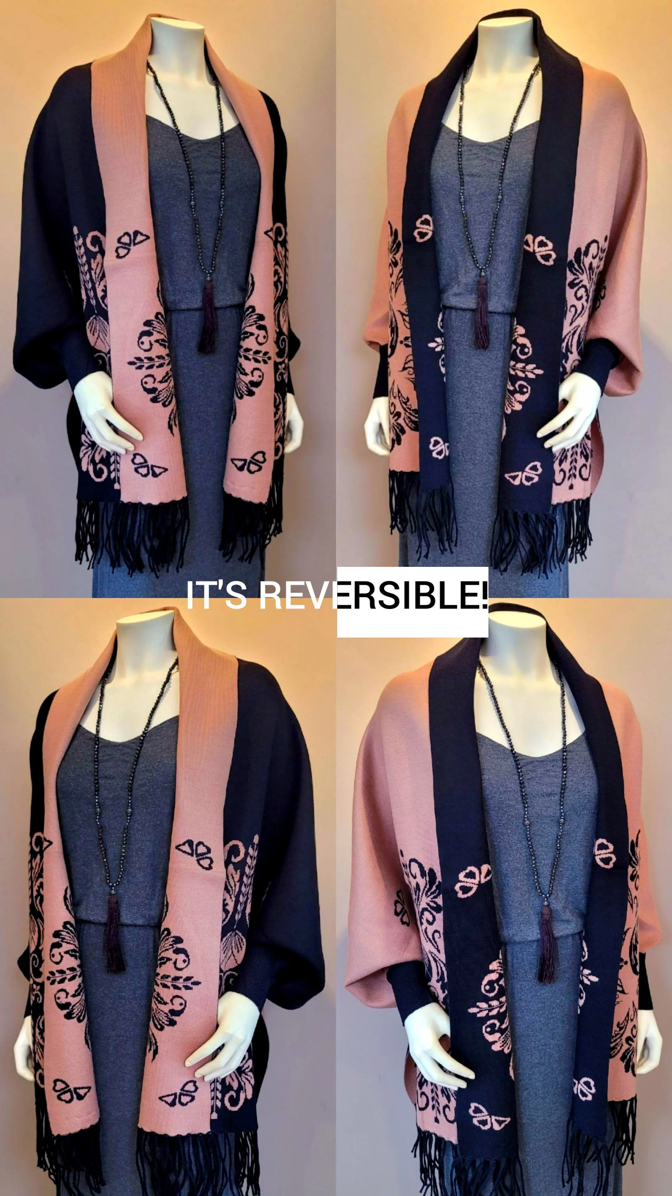 Navy/Tan Scroll Shawl