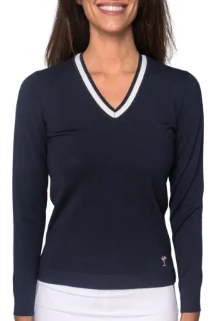 Navy/White Stretch V-Neck Sweater