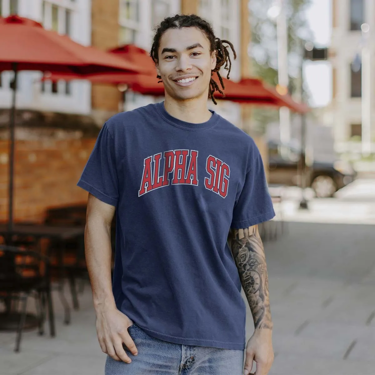 New! Alpha Sig Navy Varsity Short Sleeve Tee