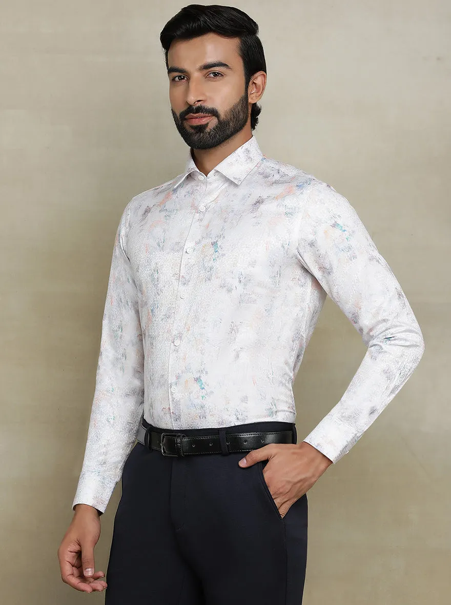 Off White Printed Slim fit Party Wear Shirt | JB Studio