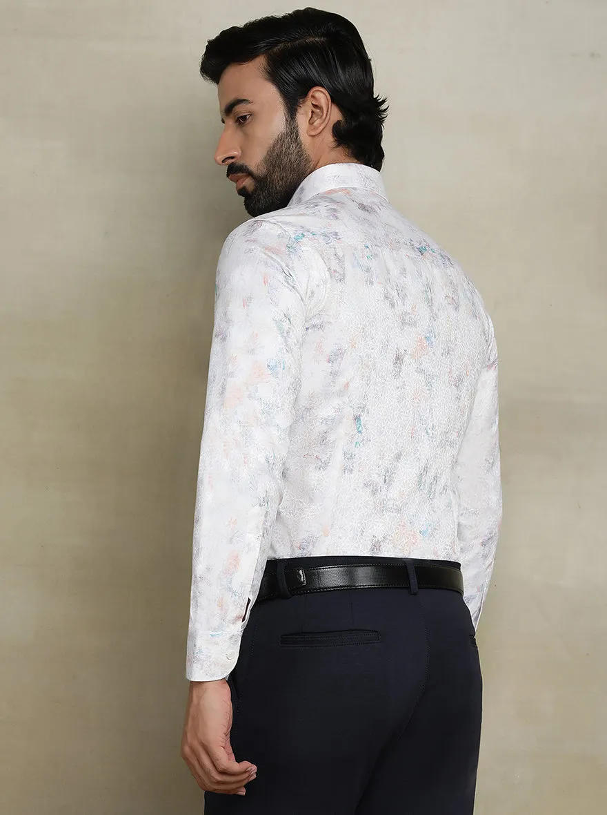 Off White Printed Slim fit Party Wear Shirt | JB Studio