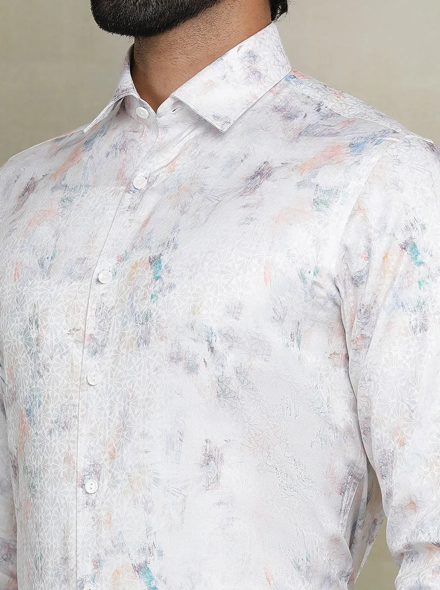 Off White Printed Slim fit Party Wear Shirt | JB Studio