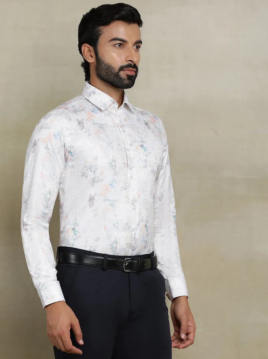 Off White Printed Slim fit Party Wear Shirt | JB Studio