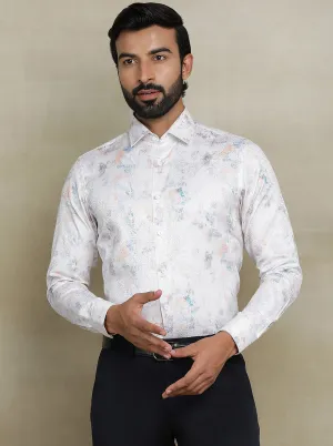 Off White Printed Slim fit Party Wear Shirt | JB Studio