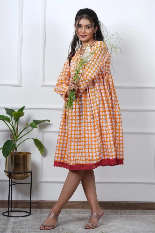 Orange Orchid Hand Block Printed Dress