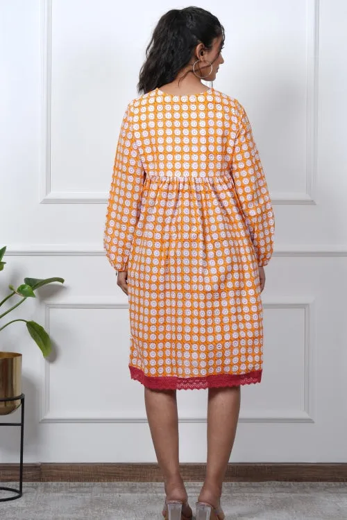 Orange Orchid Hand Block Printed Dress