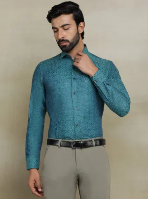 Peacock Blue Printed Slim fit Party Wear Shirt | Wyre