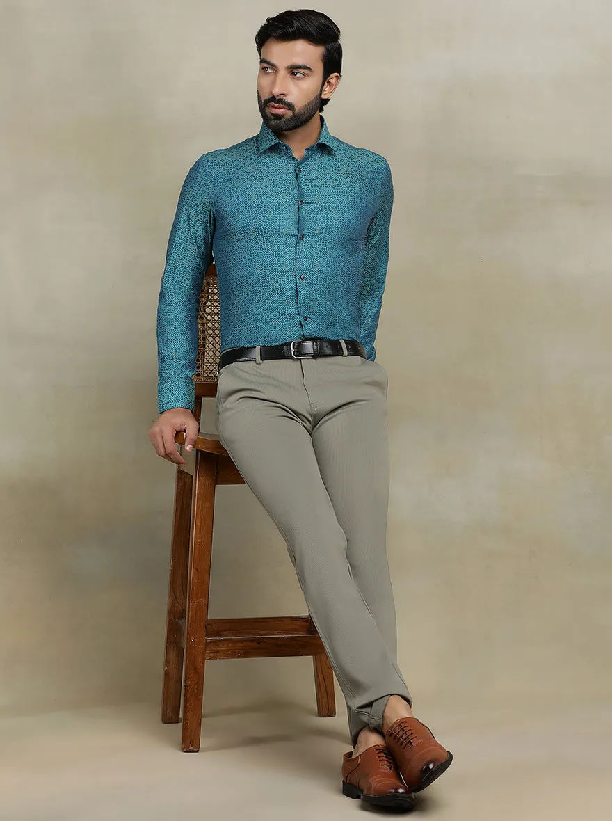 Peacock Blue Printed Slim fit Party Wear Shirt | Wyre