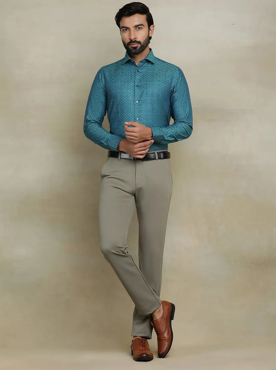 Peacock Blue Printed Slim fit Party Wear Shirt | Wyre