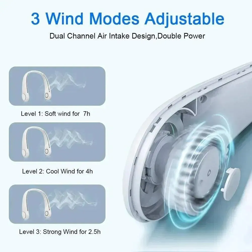 Portable Neck Fan - Mini Bladeless, USB Rechargeable & 3-Speed Cooling Solution