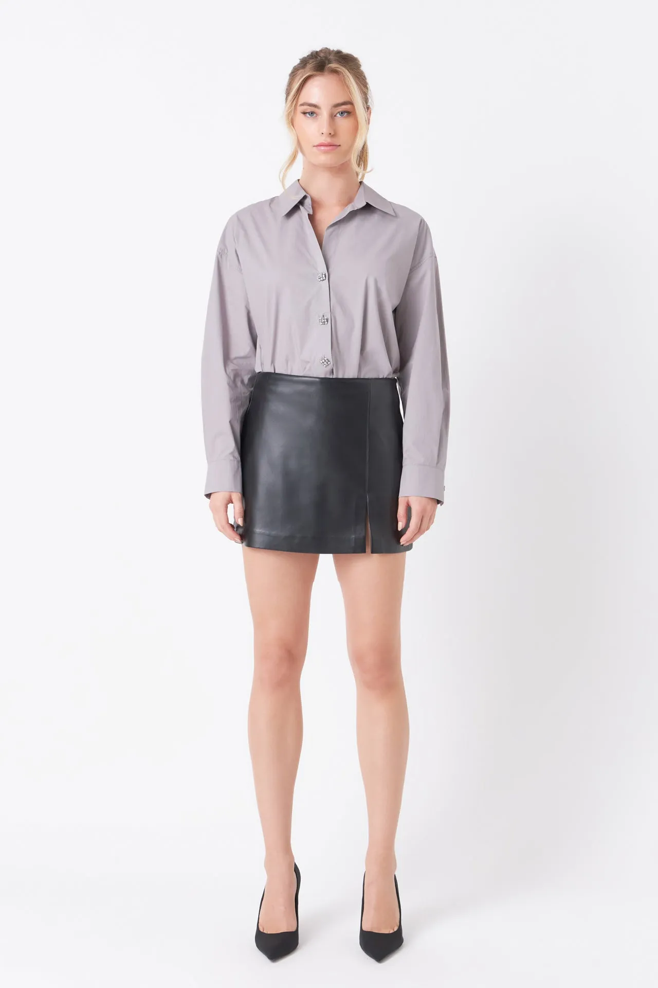 Pu Slit Detail Skort