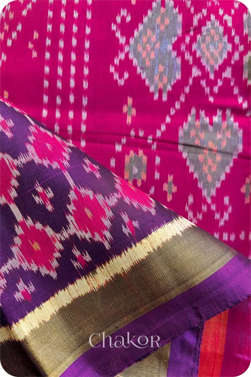 Purple Pink Patola Mulberry Silk Saree