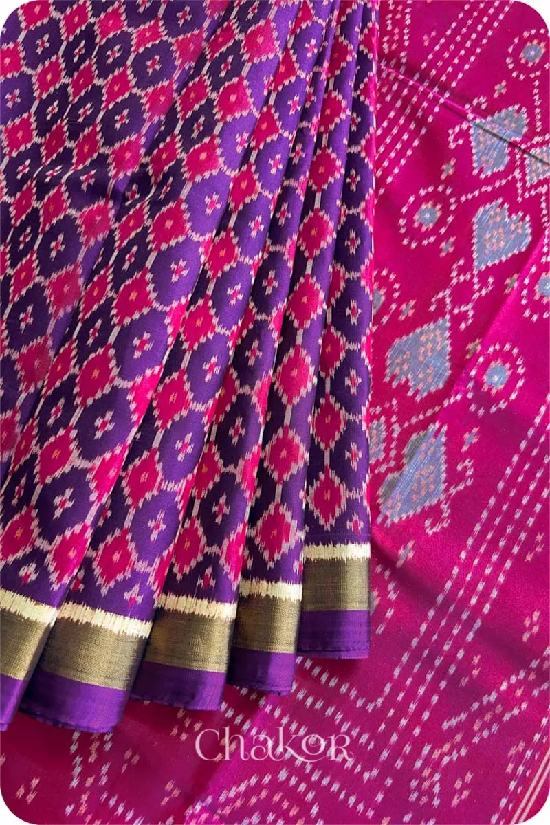 Purple Pink Patola Mulberry Silk Saree