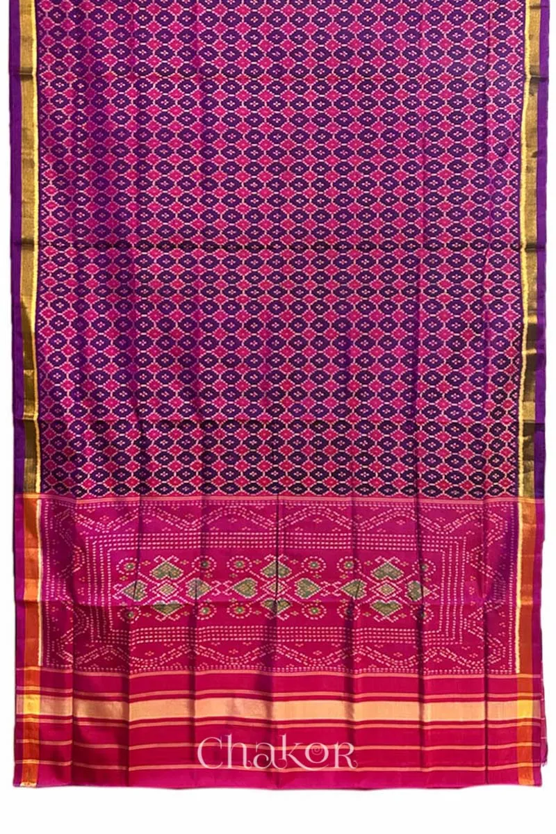 Purple Pink Patola Mulberry Silk Saree