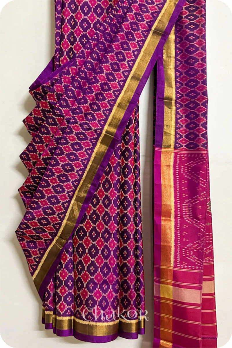 Purple Pink Patola Mulberry Silk Saree