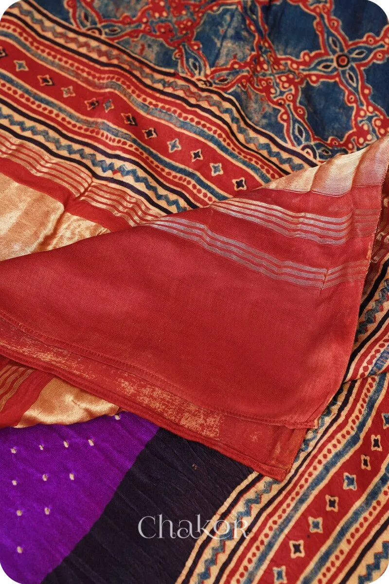 Purple Red Bandhani Ajrakh Silk Dupatta