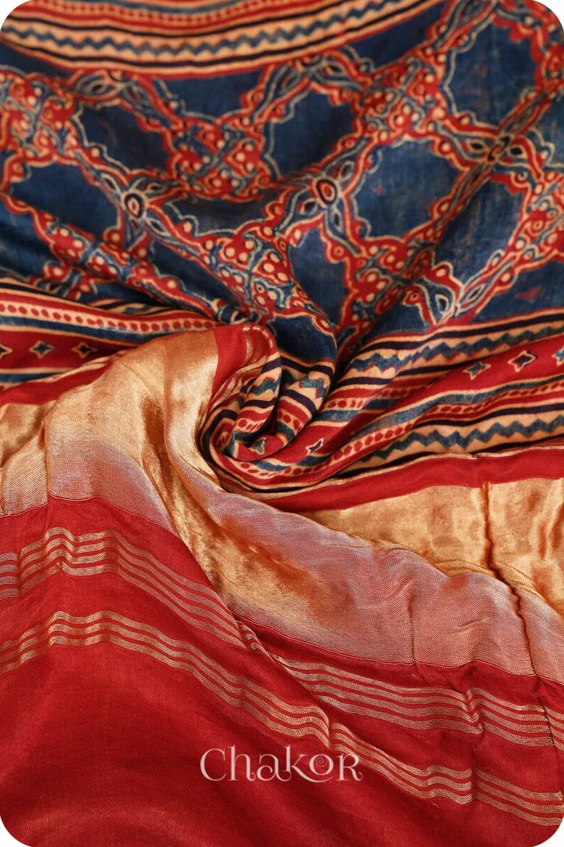 Purple Red Bandhani Ajrakh Silk Dupatta