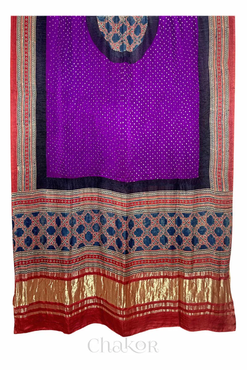 Purple Red Bandhani Ajrakh Silk Dupatta