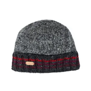 Rib Pullon Hat with Turnup - Marled with Red Stripe