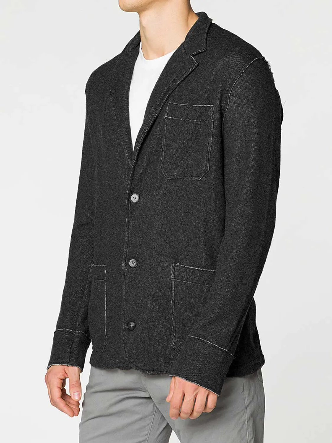 Slim-Fit Wool and Cotton Blend Unstructured Blazer Charcoal