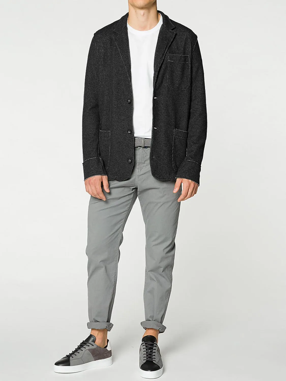 Slim-Fit Wool and Cotton Blend Unstructured Blazer Charcoal