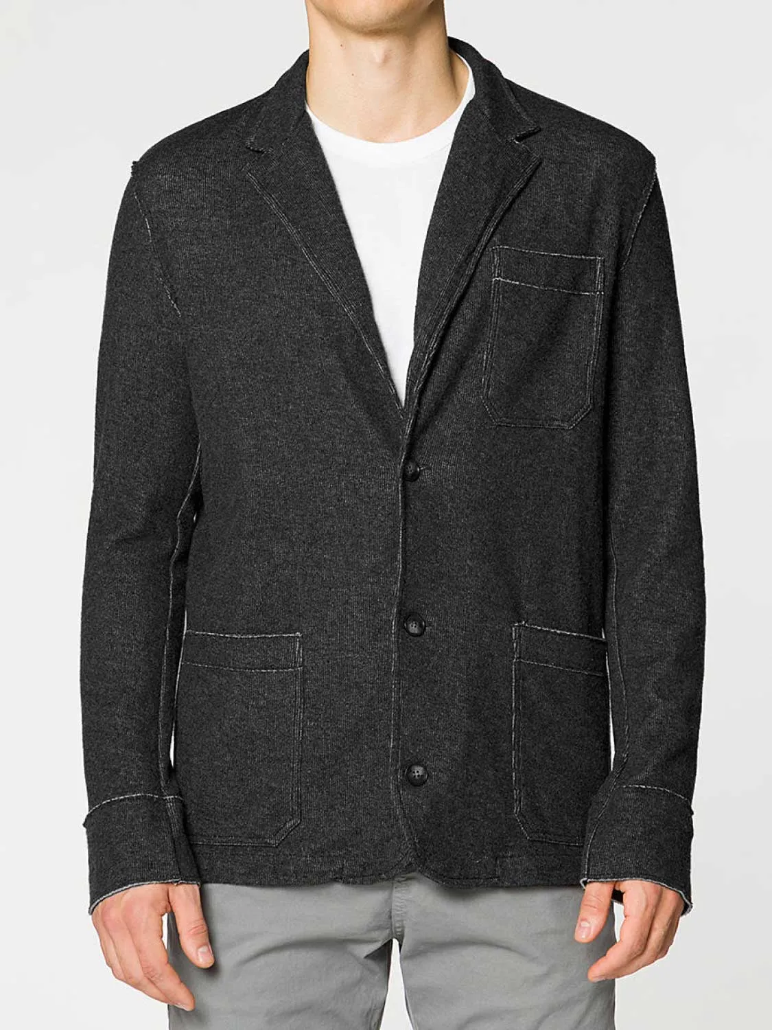 Slim-Fit Wool and Cotton Blend Unstructured Blazer Charcoal