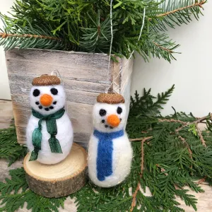 Snowman Ornament- Handmade 100% felted wool