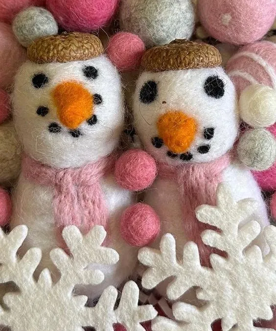 Snowman Ornament- Handmade 100% felted wool