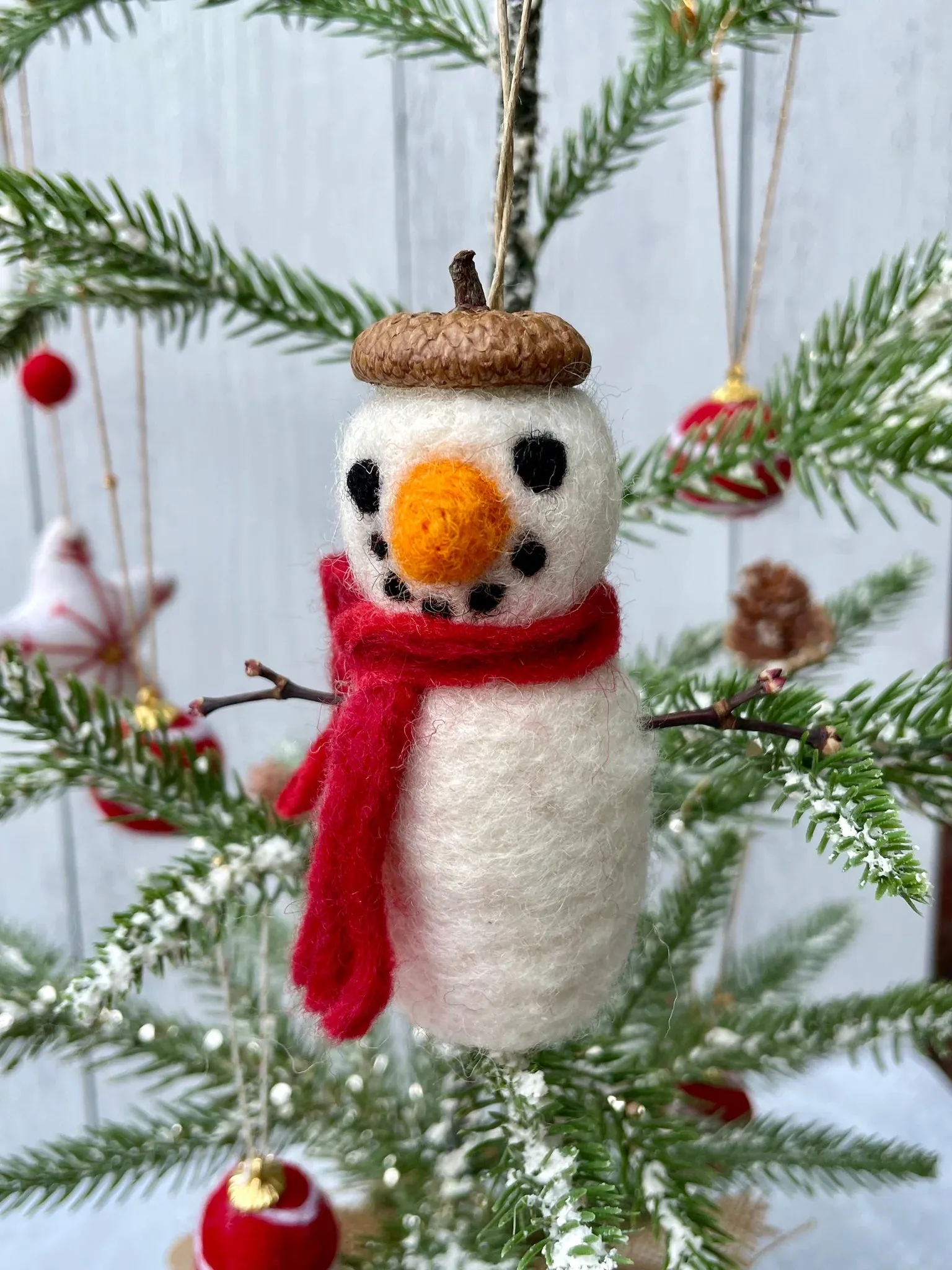 Snowman Ornament- Handmade 100% felted wool