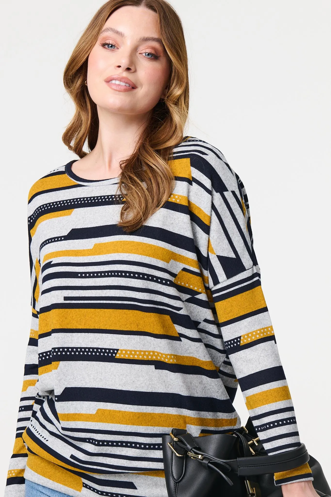 Striped Long Sleeve Drop Shoulder Top