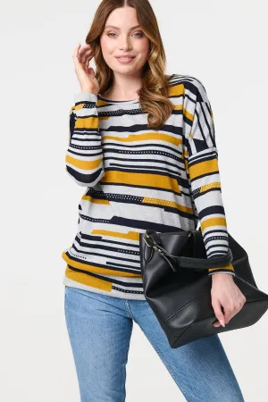 Striped Long Sleeve Drop Shoulder Top