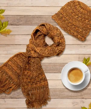 Tawny Brown Crochet Scarf and Cap