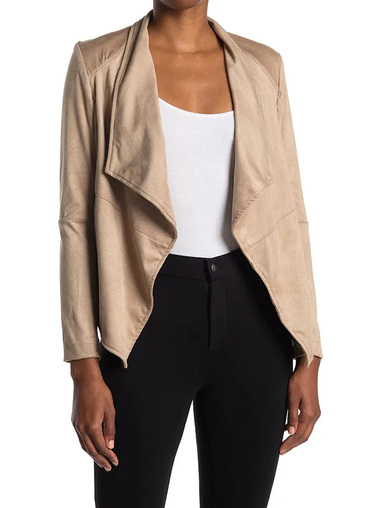 Trend4us Women's Chic Faux Suede Draped Collar Jacket