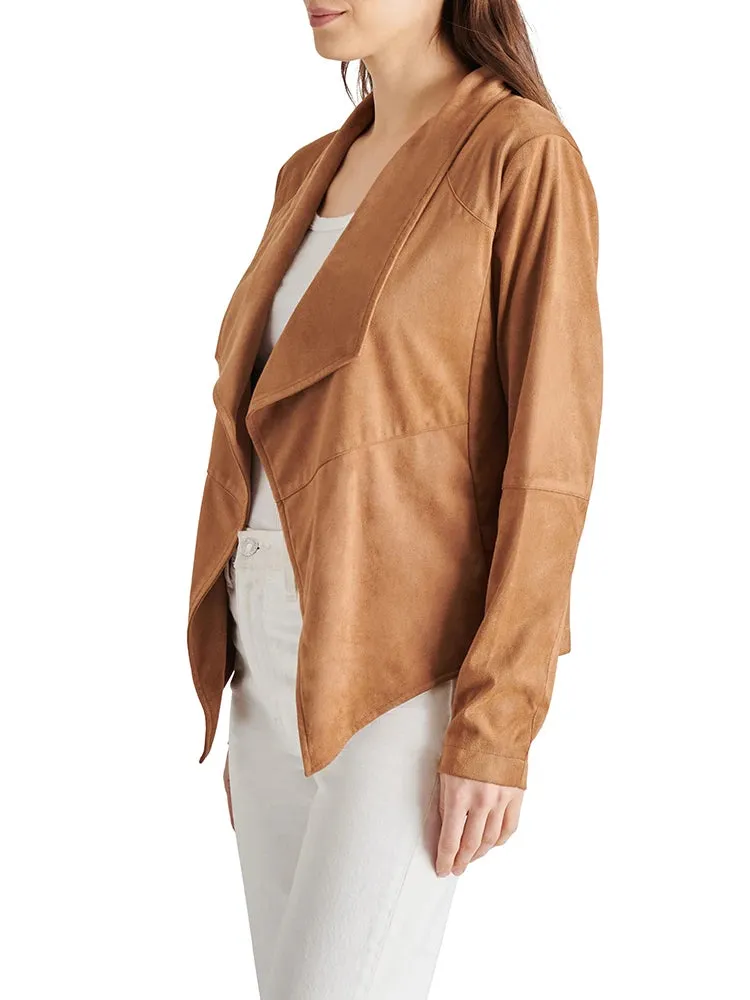 Trend4us Women's Chic Faux Suede Draped Collar Jacket