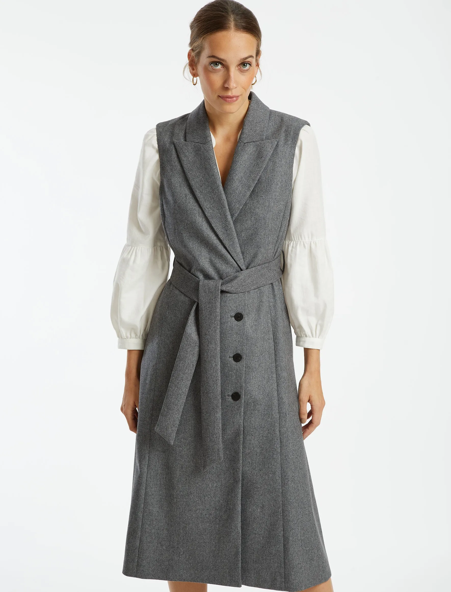 Vanessa Sleeveless, Felted Wool Layering Coat Dress  -  Grey Melange