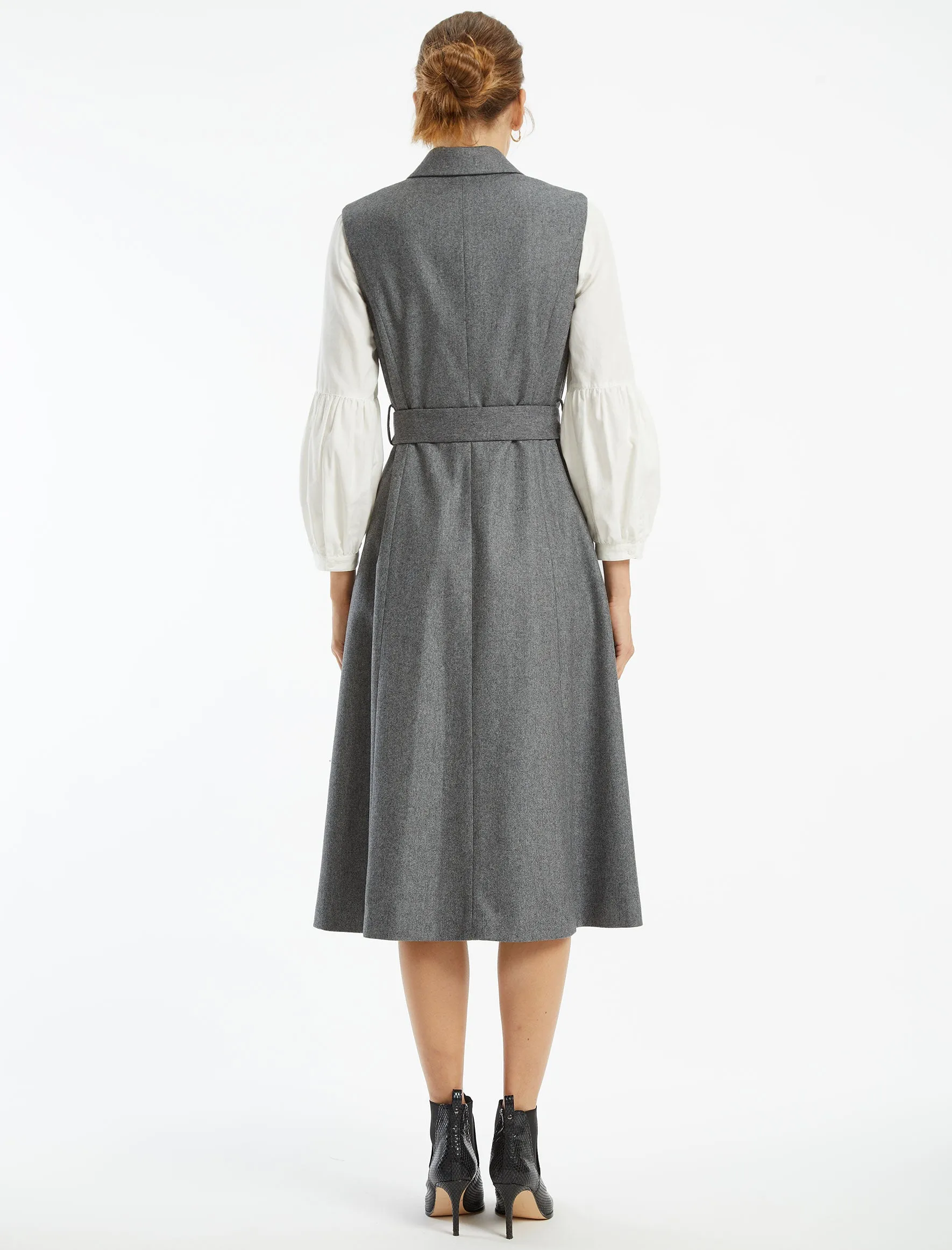 Vanessa Sleeveless, Felted Wool Layering Coat Dress  -  Grey Melange