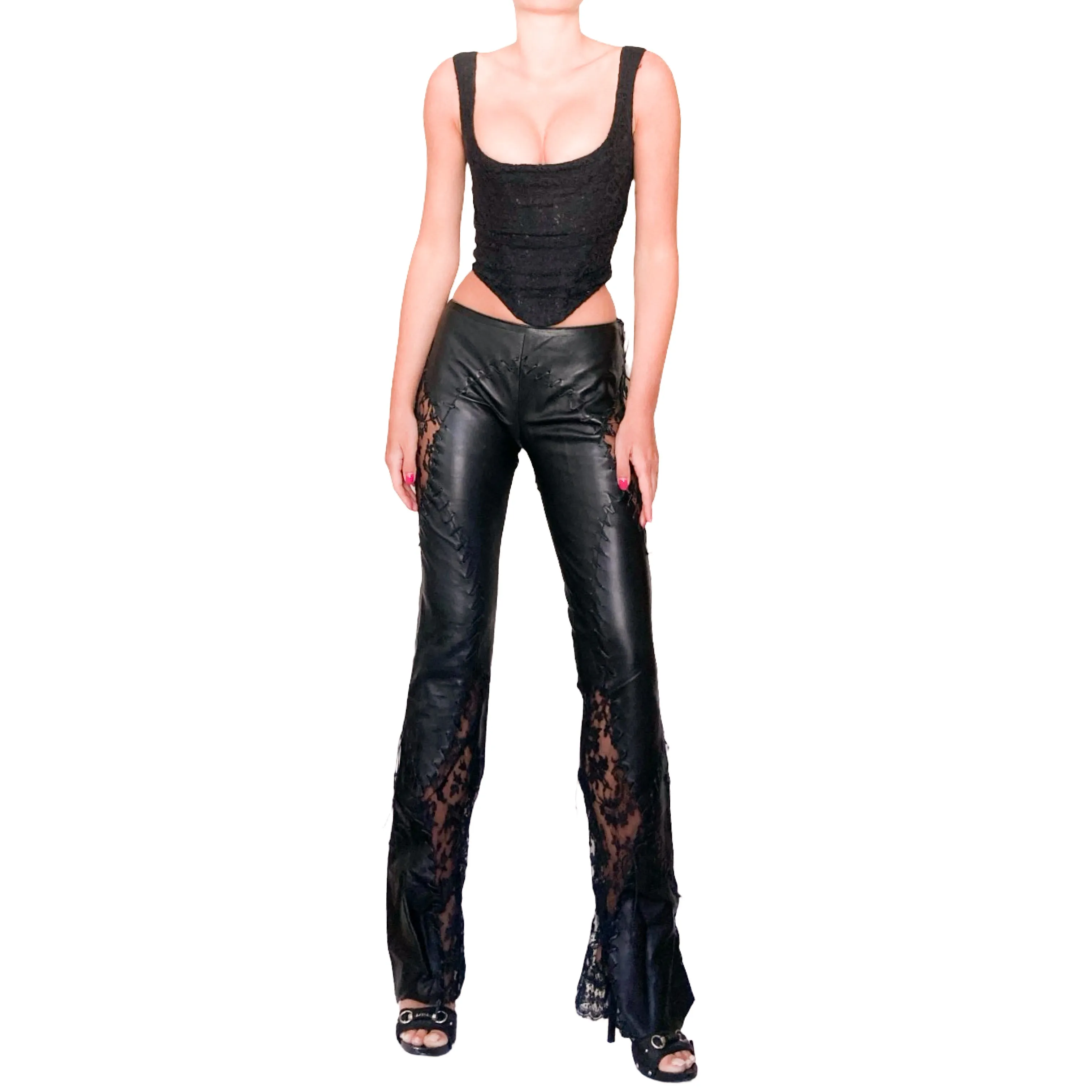 Voyage F/W 2002 leather & lace pants (runway)