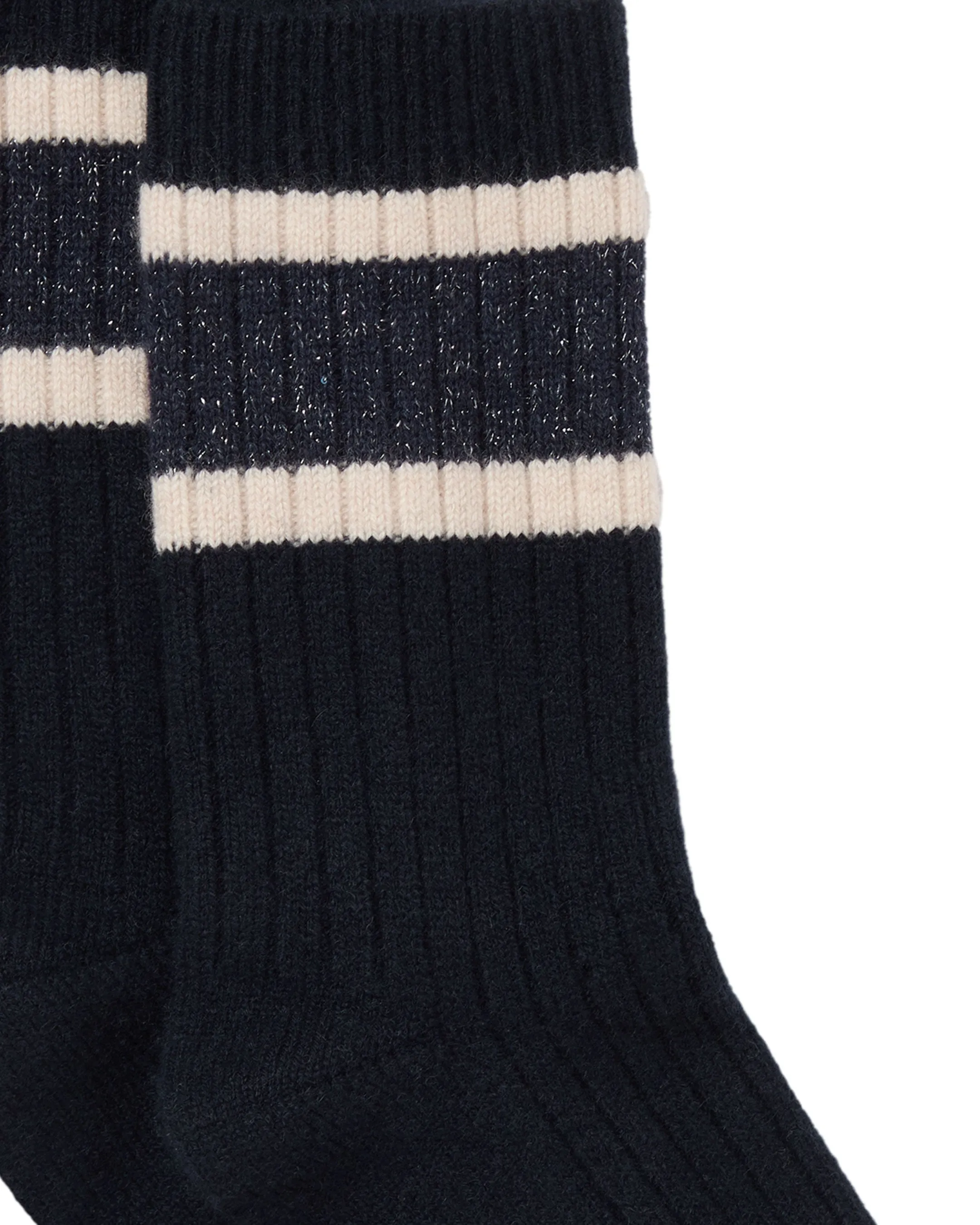 Women's Rib Stripe Cashmere Socks Navy Blue