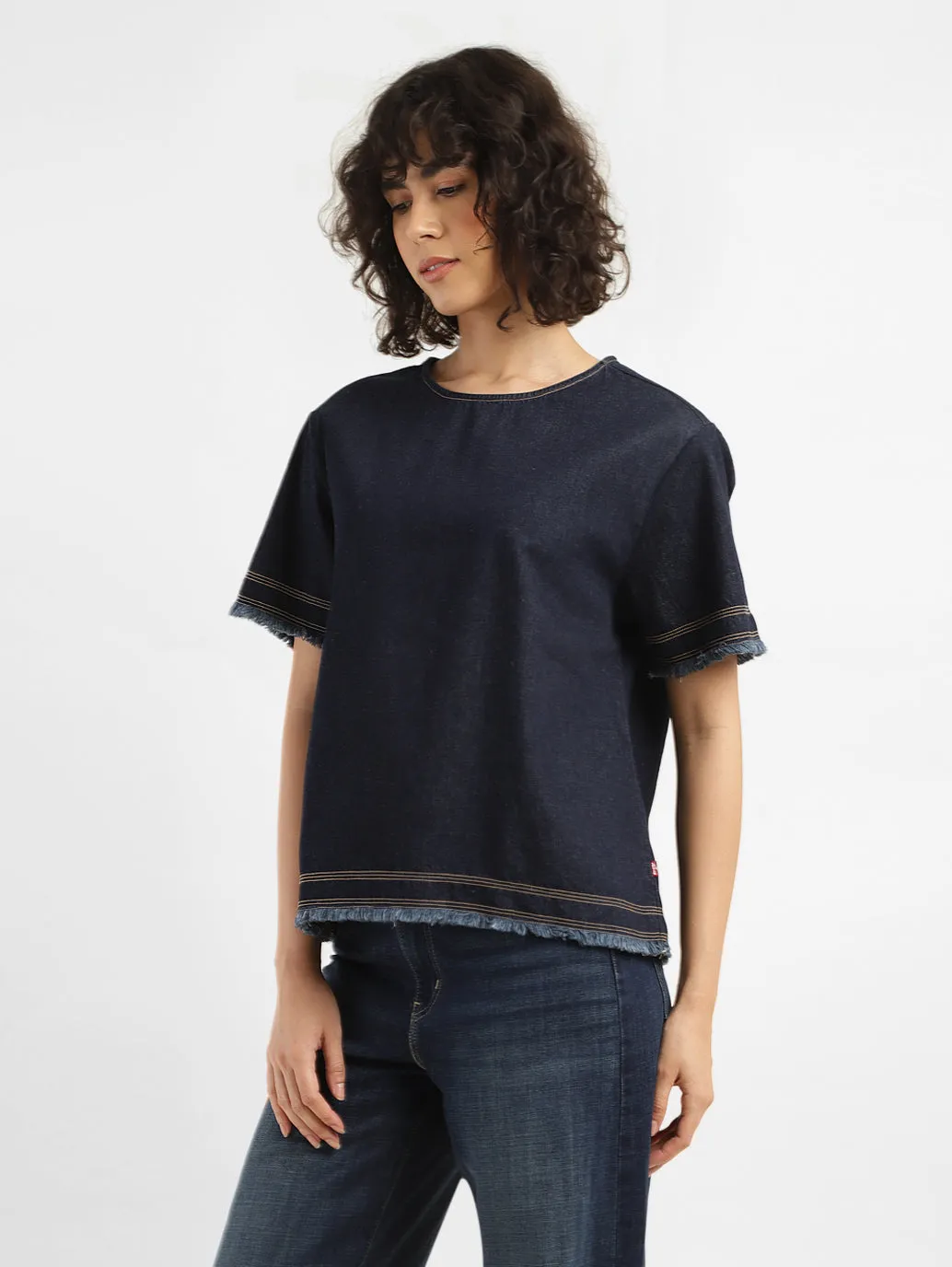 Women's Solid Indigo Round Neck Top