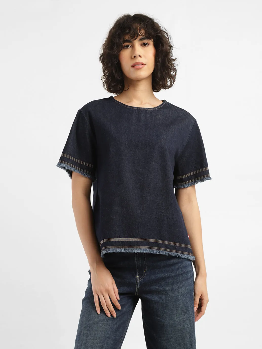 Women's Solid Indigo Round Neck Top