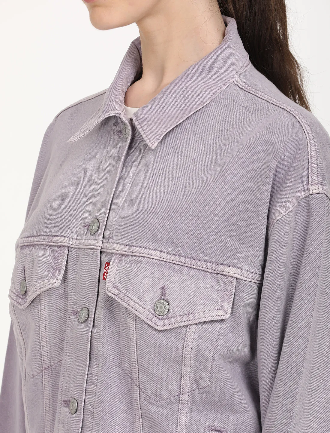 Women's Solid Purple Spread Collar Trucker Jacket