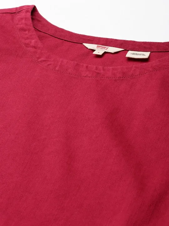 Women's Solid Red Round Neck Tops