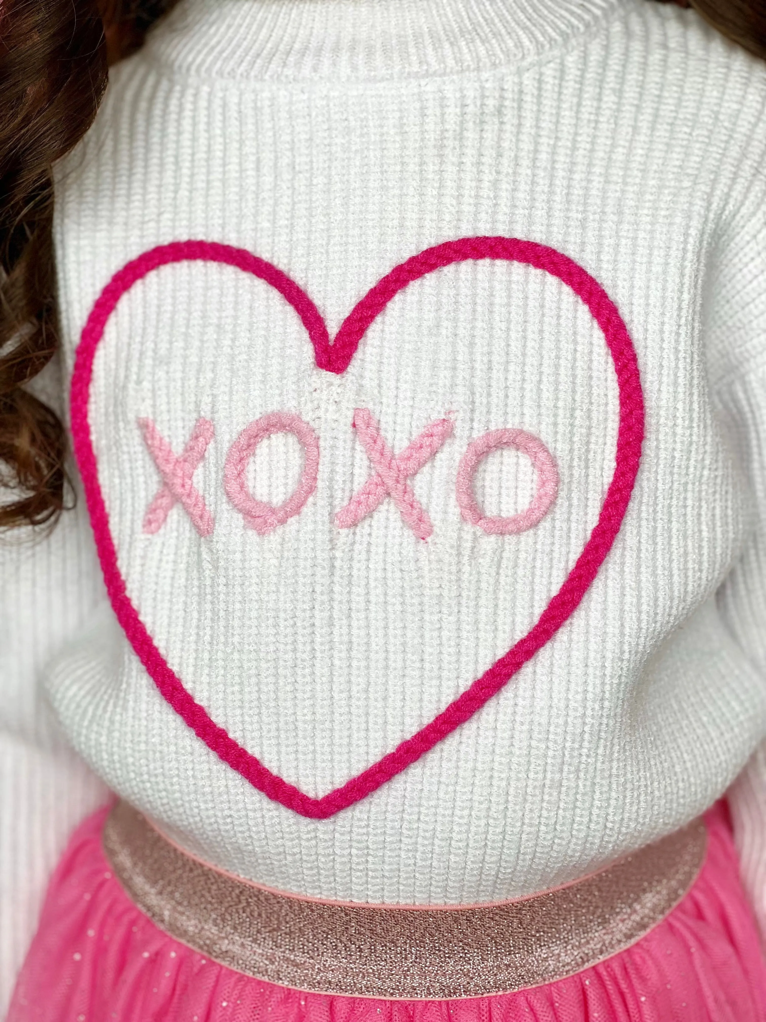 XOXO Embroidered Sweater and Heart Patch Tutu Skirt Set